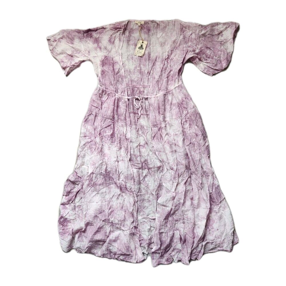 NWT Easel Purple Tie Dye Kimono Duster Boho Flowy Open Front High Slit L Crinkle